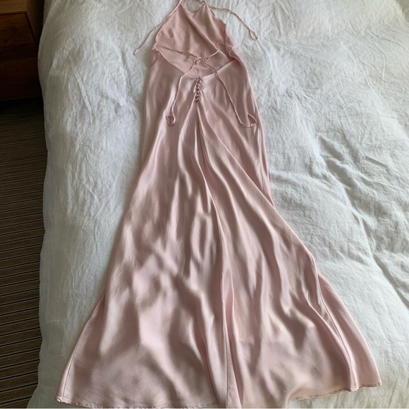 Reformation Jeany Silk Halter Button Slip Maxi Dress Gown Pink Cherry Blossom - Picture 12 of 13